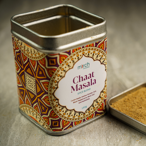 A tin of chaat masala spice blends