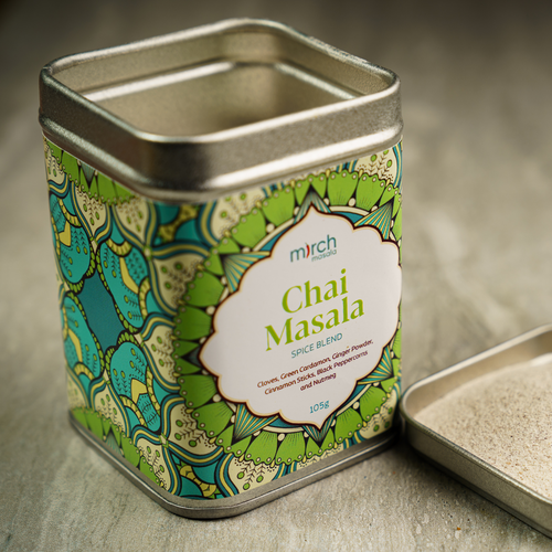 A tin of chai masala spice blend