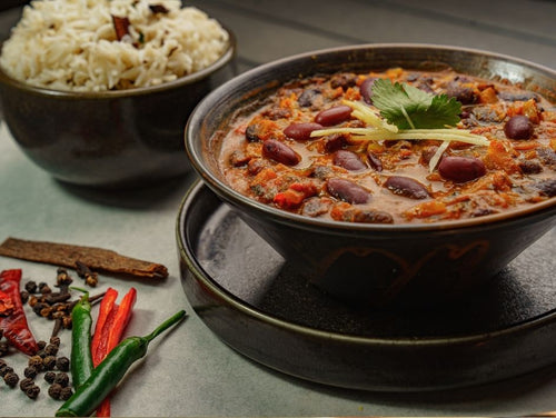 Kashmiri Rajma (Kidney bean) curry, served with jeera rice